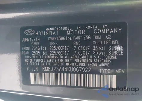 2019 Hyundai Tucson Se из США, поврежденный, VIN KM8J23A44KU067922